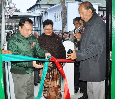 UDP leaders Bindo M Lanong and Paul Lyngdoh inaugurating the party's office for North Shillong constituency on Wednesday. TM pix