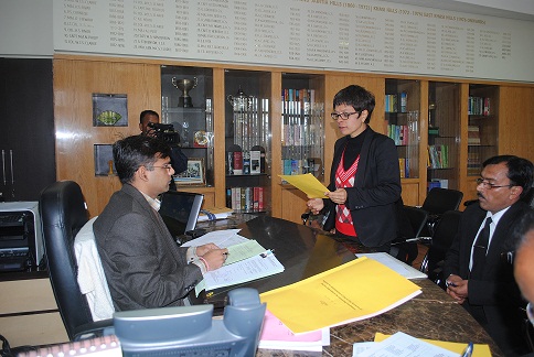 Meghalaya Urban Affairs minister and Shillong East Congress candidate Ampareen Lyngdoh was the first one to file her nomination papers for the February 23 Meghalaya assembly elections.- Pix WT Lyttan