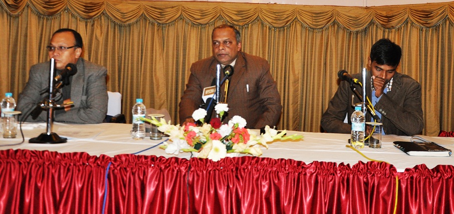Meghalaya Chief Electoral Officer (CEO) P Naik addressing reporters in Pinewood Hotel Friday: TM pix