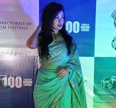 Actor Ria Sen posed at the red carpet on her arrival at the Centenary Film Festival heldin Shillong on Monday TM pix