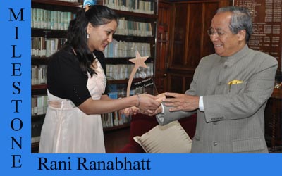 Rani Ranabhatt receiving a memento from Meghalaya Governor RS Mooshahary on Saturday. TM pix