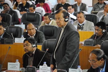 Meghalaya deputy chief minister RC Laloo replying to a query in the assembly. Pix by WT Lyttan