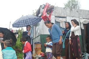 Nongthymmai MLA Jamino Mawtho taking a stock of the situation on Friday morning from the victime of Thursday night cyclone at Lapalang