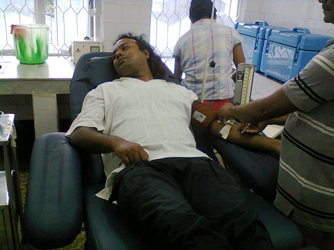 ANVC(B) chairman Rimpu N Marak donating blood at Tura civil hospital on Wednesday. 