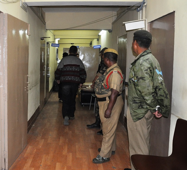 Police in the corridor of the CMJ University which was sealed by the CID on Thursday night.TM Pix