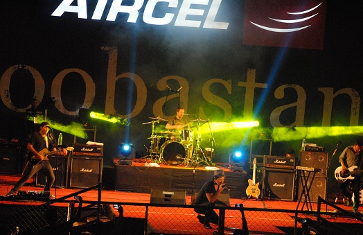 Members of the hoobastank performing at a concert at Shillong on Saturday. 2