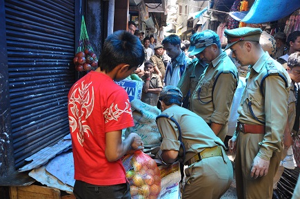 KHADC's enforcement wing conducting checking against illegal trade in Iewduh under heavy security on Tuesday